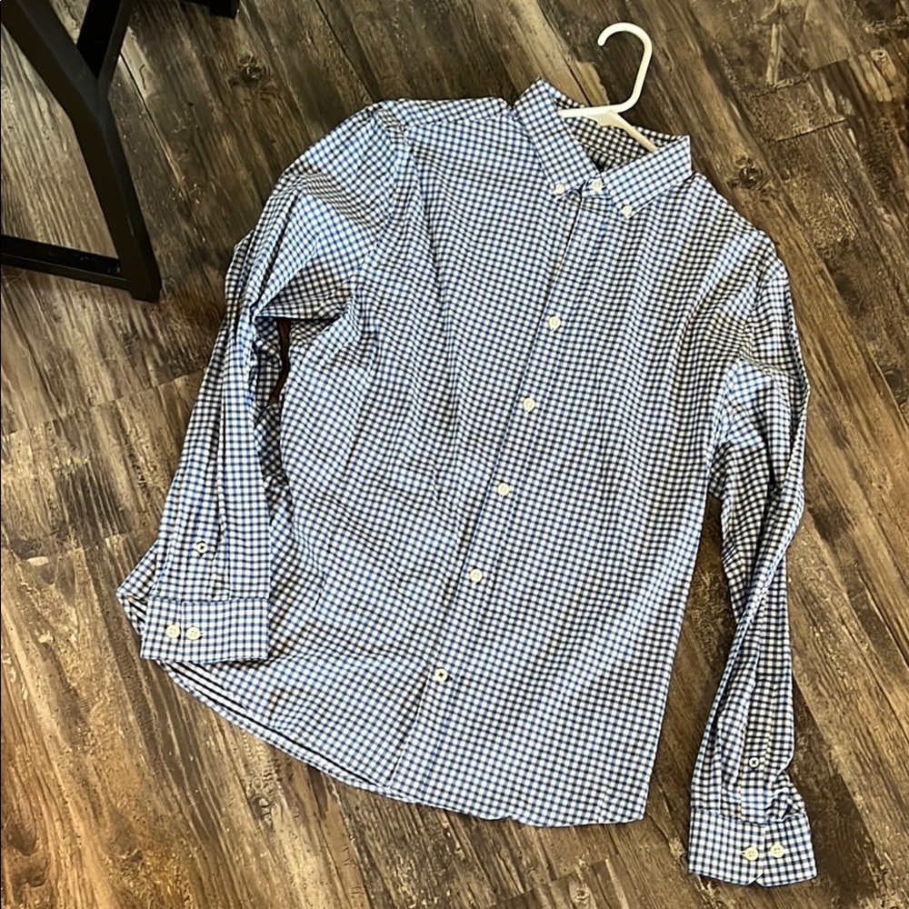 Express Blue and White Casual Button Down Shirt